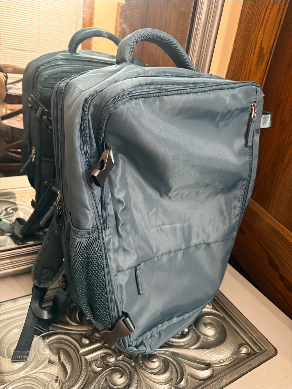 Travel Backpack Blue Green Wet Pocket Laptop Sleeve Pocket